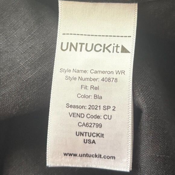 Untuckit Cameron Wrinkle Resistant Button Up Shirt SS‎ 100% Linen Black Size XXL - Picture 5 of 5